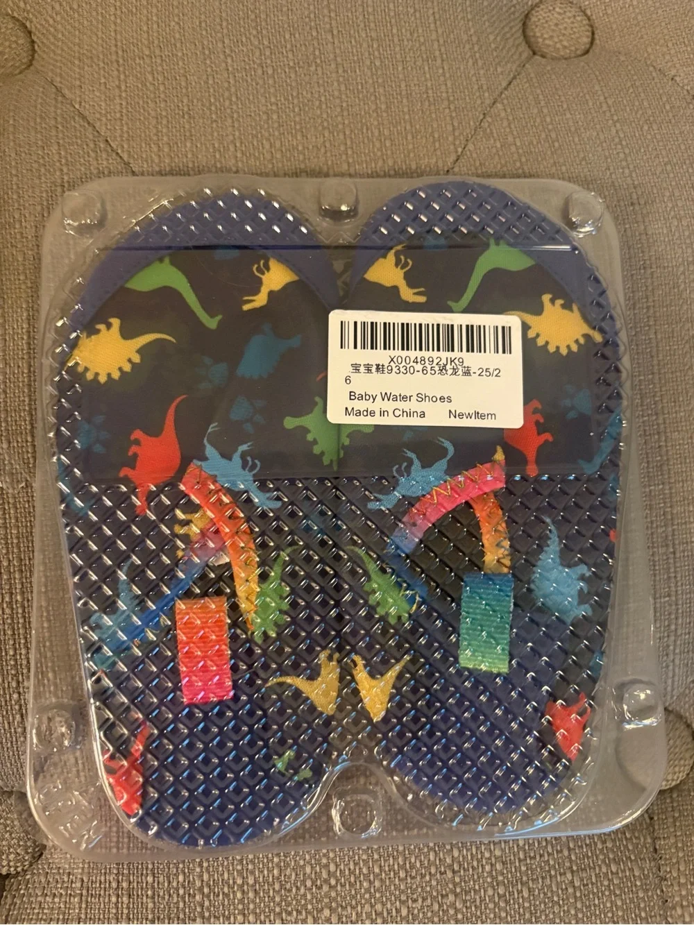 Kids Navy Water Shoes with Rainbow Dinosaur Print